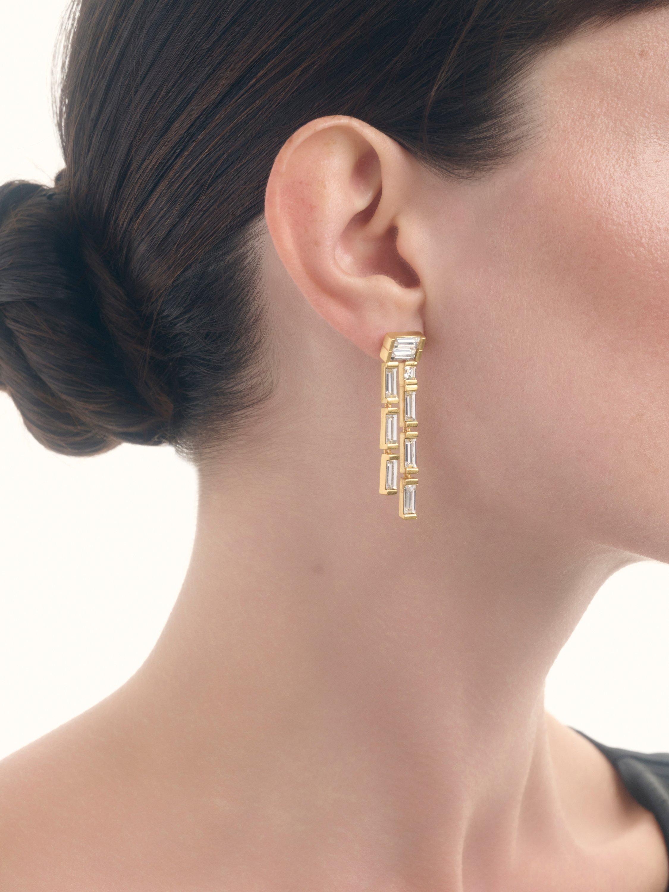 Product image 2 of 6, which shows Reiss Livia Linear Crystal Drop Earrings, Gold
