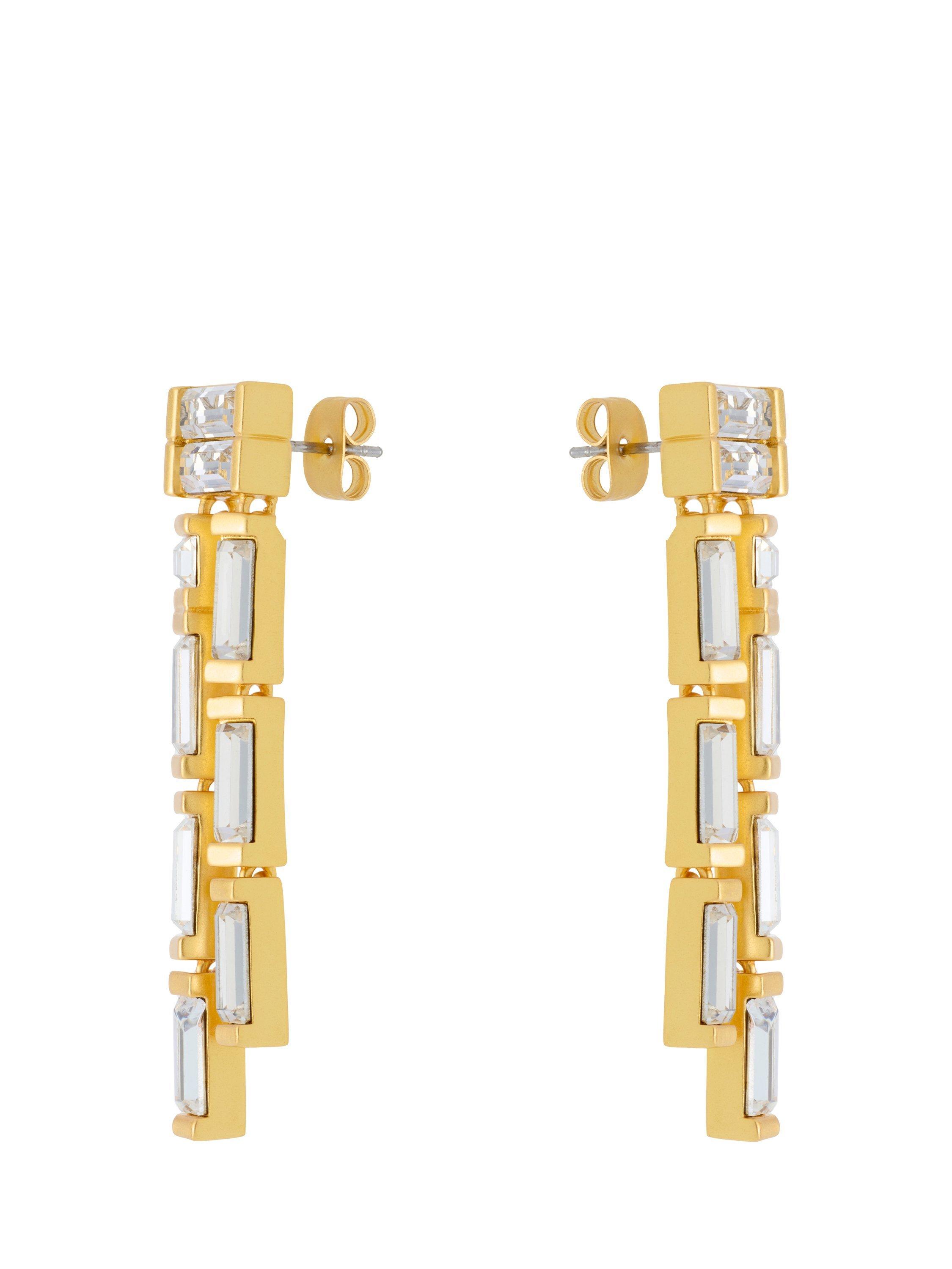 Product image 3 of 6, which shows Reiss Livia Linear Crystal Drop Earrings, Gold