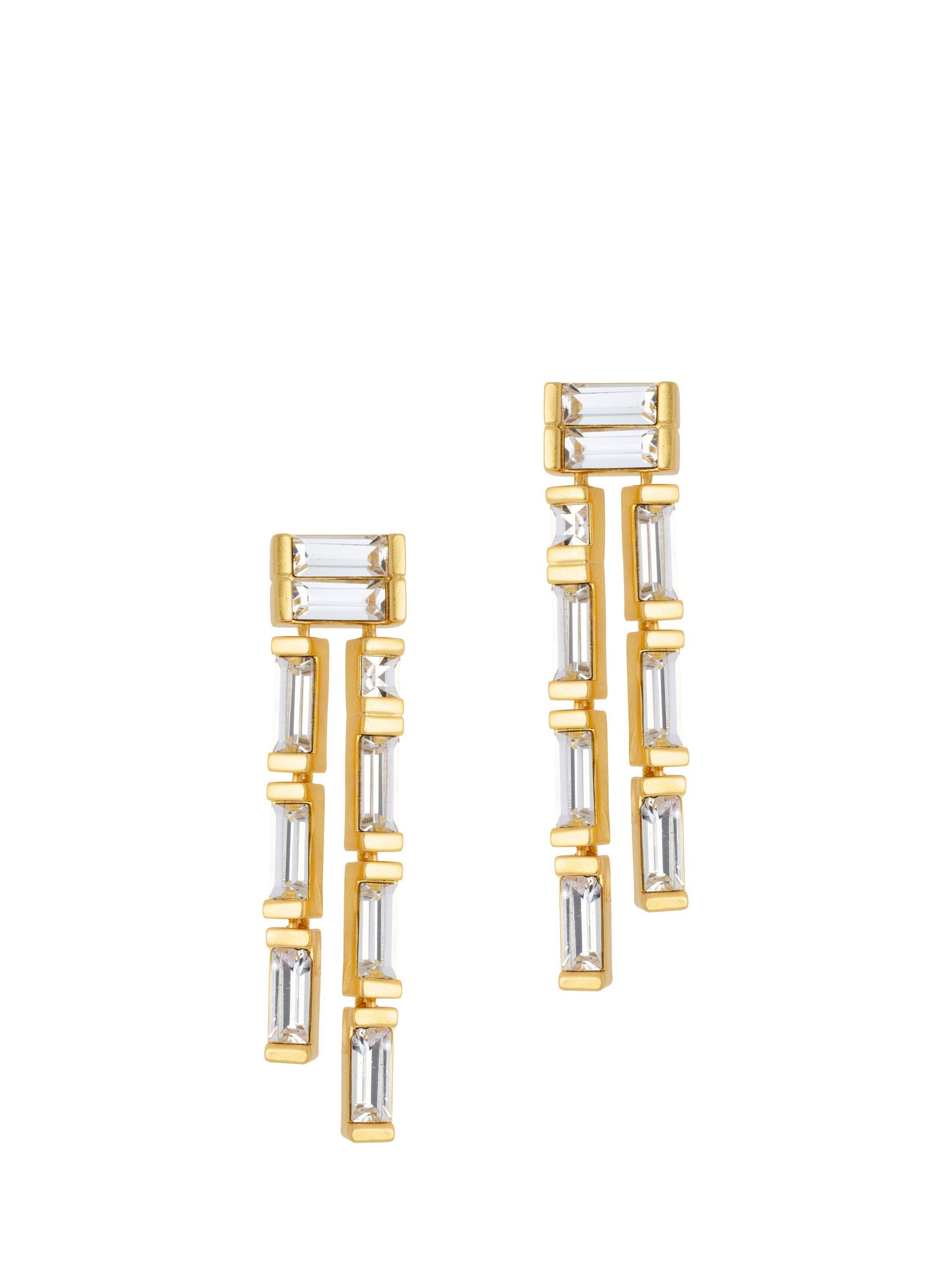 Product image 4 of 6, which shows Reiss Livia Linear Crystal Drop Earrings, Gold