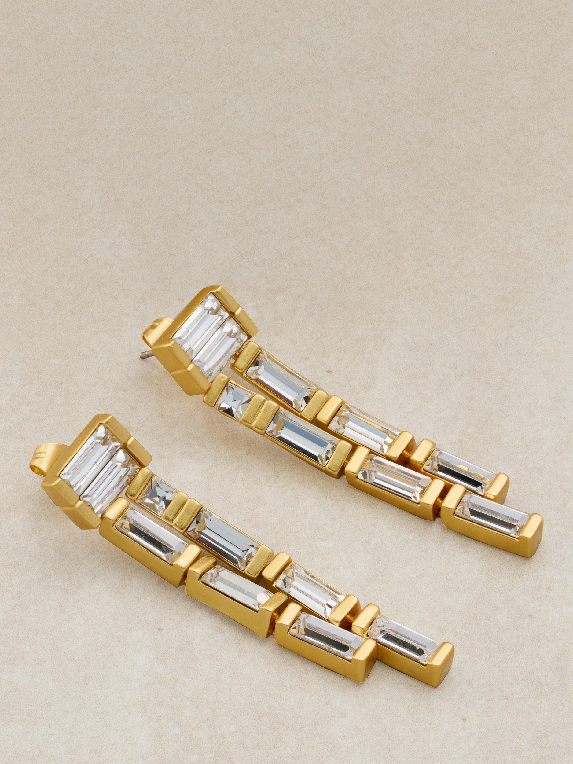 Product image 5 of 6, which shows Reiss Livia Linear Crystal Drop Earrings, Gold