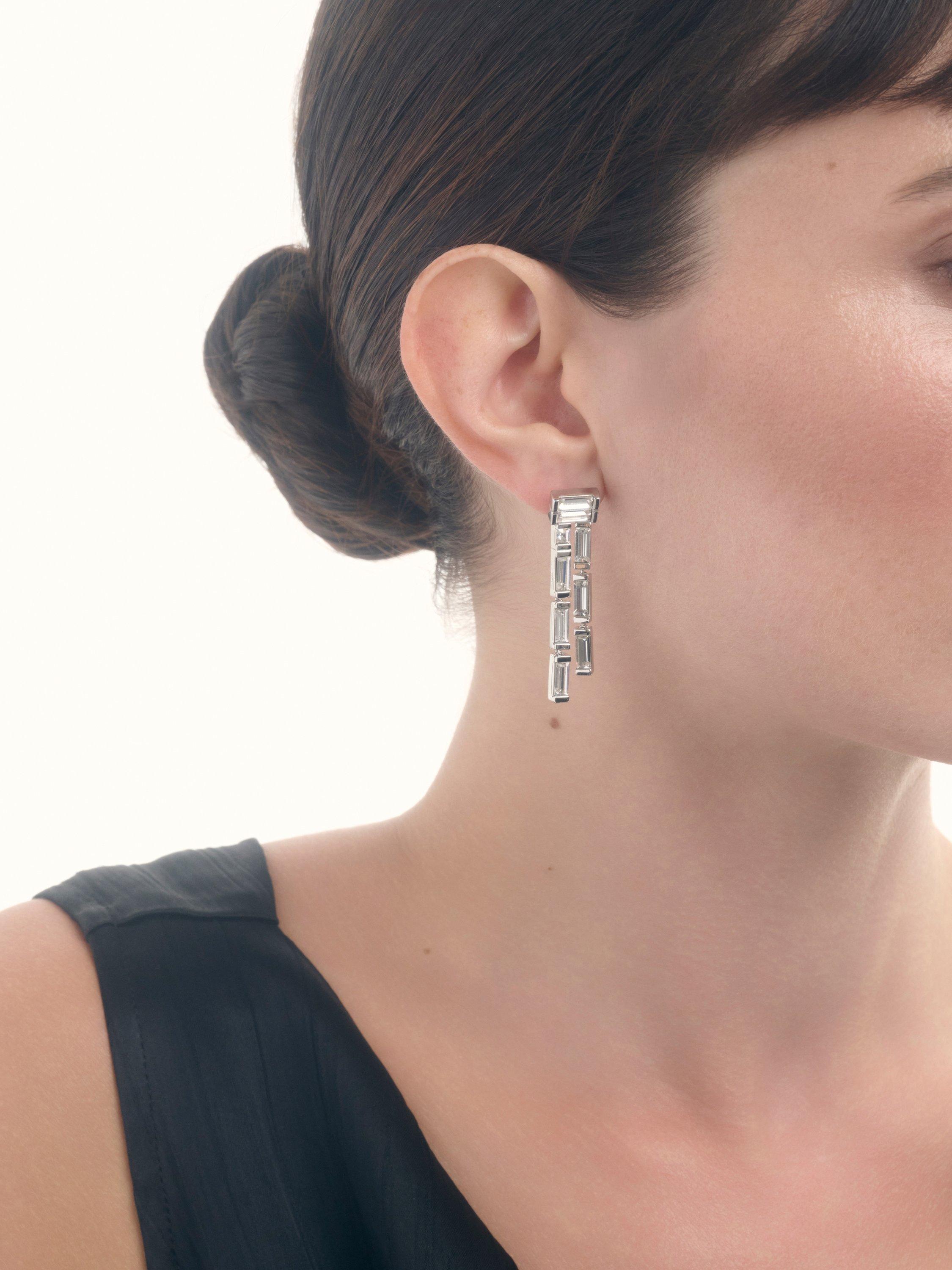 Product image 2 of 6, which shows Reiss Livia Linear Crystal Drop Earrings, Silver