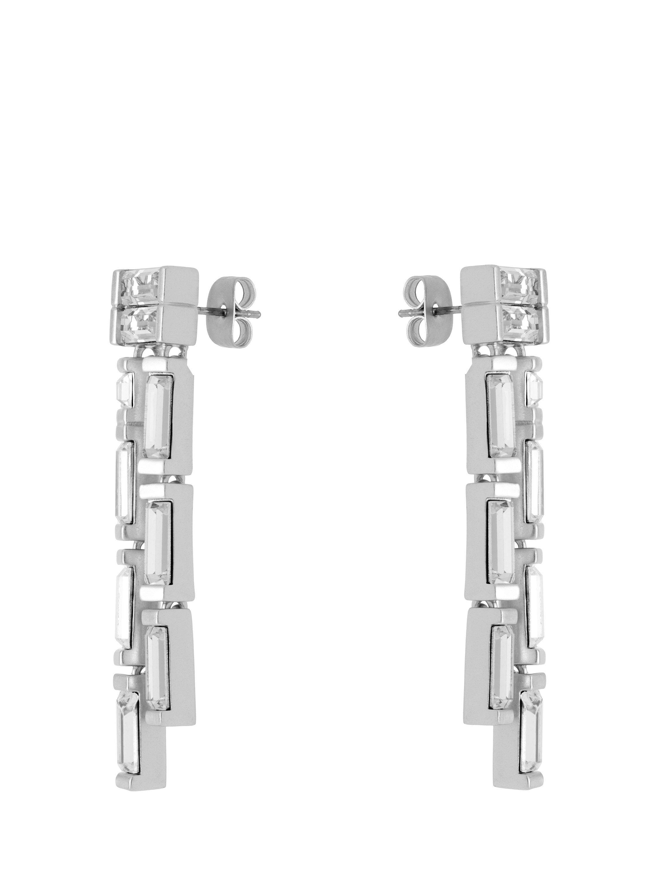 Product image 3 of 6, which shows Reiss Livia Linear Crystal Drop Earrings, Silver