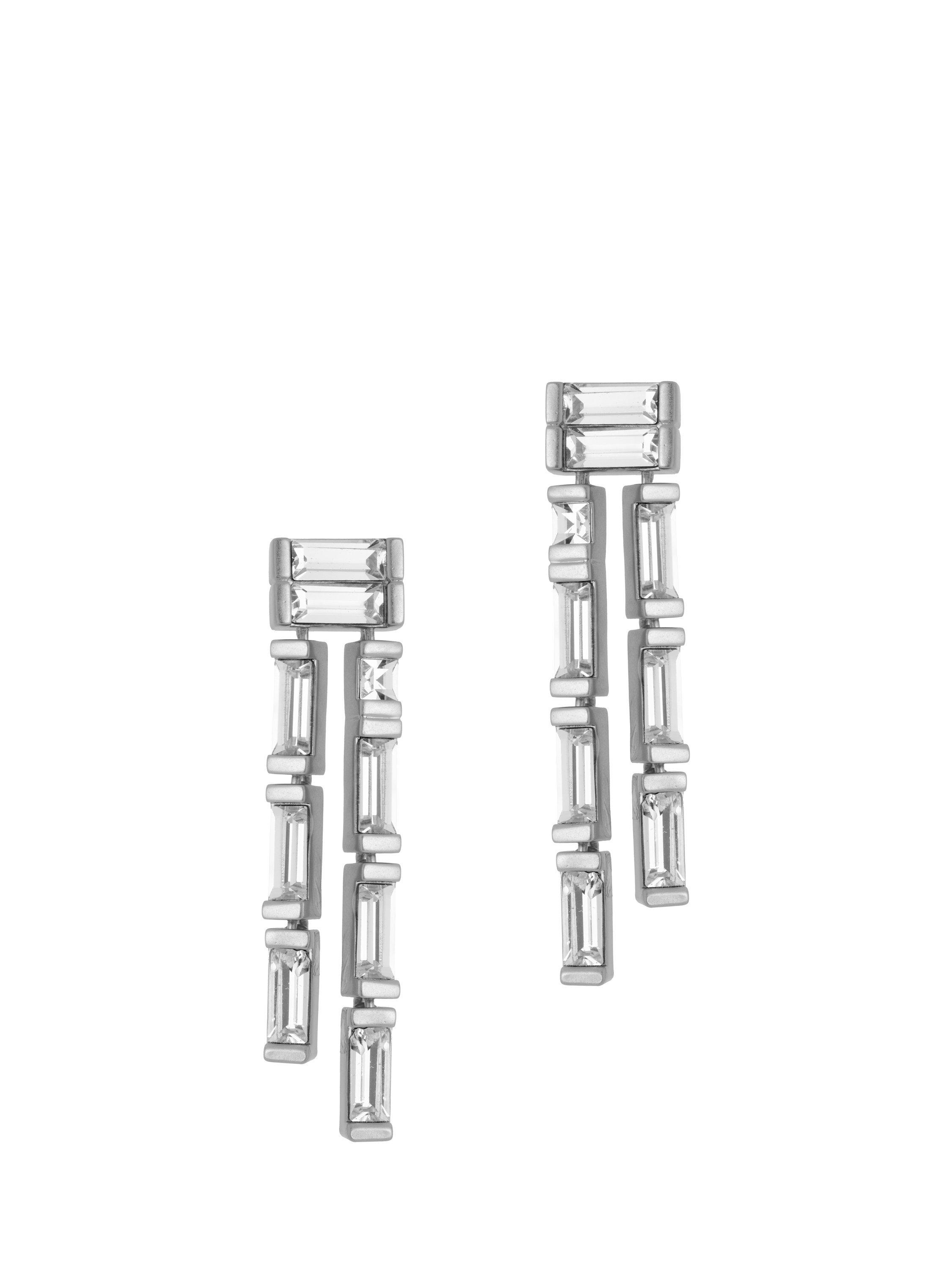 Product image 4 of 6, which shows Reiss Livia Linear Crystal Drop Earrings, Silver
