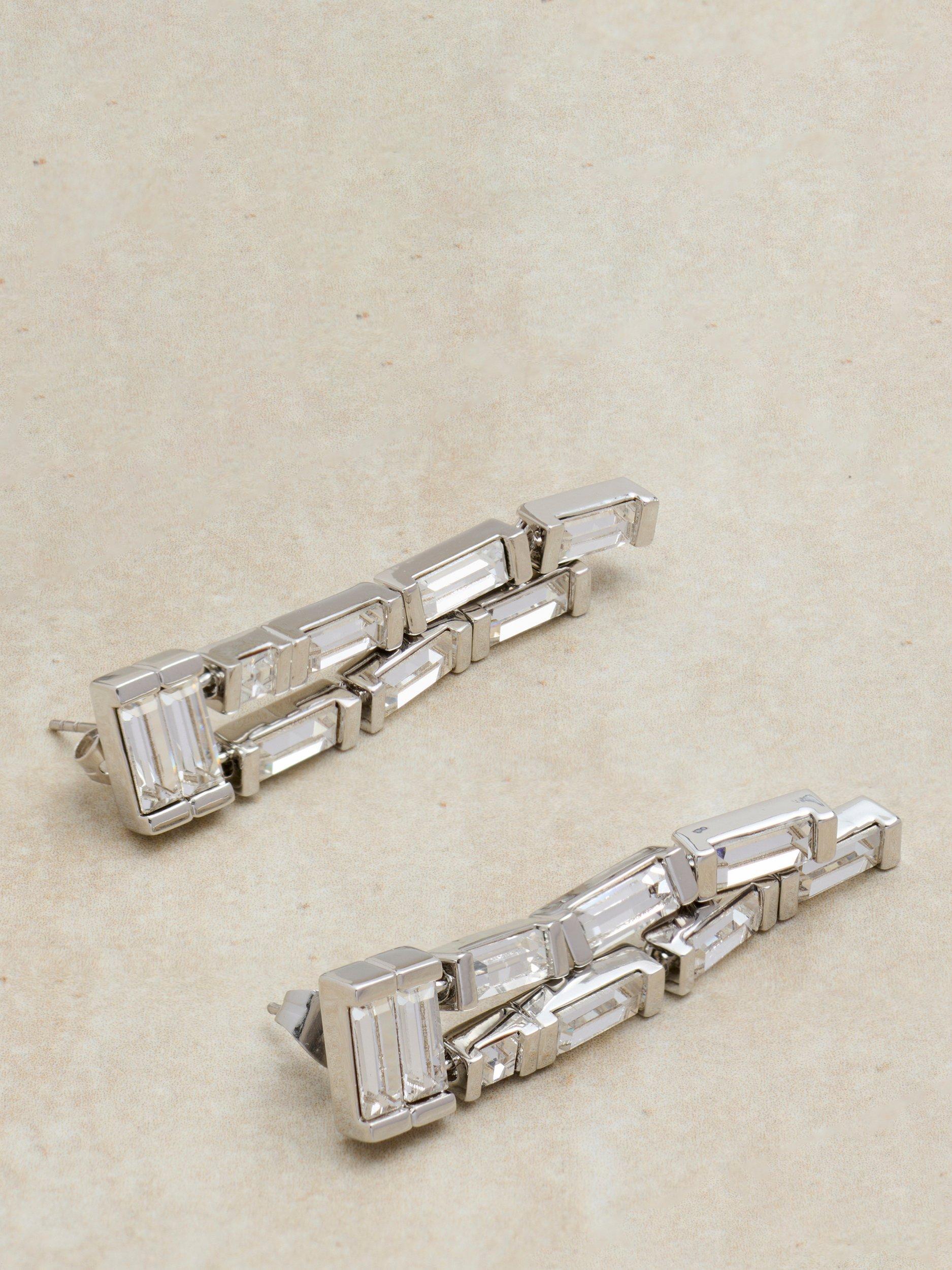 Product image 5 of 6, which shows Reiss Livia Linear Crystal Drop Earrings, Silver