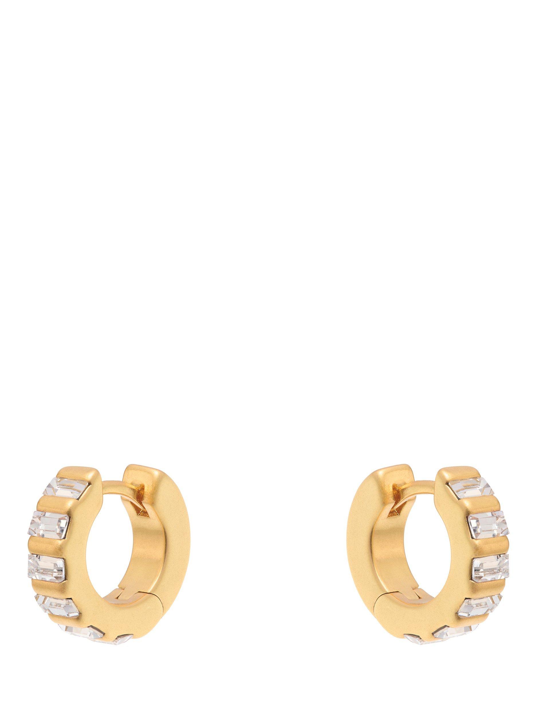 Product image 1 of 6, which shows Reiss Liza Linear Crystal Huggie Hoop Earrings, Gold