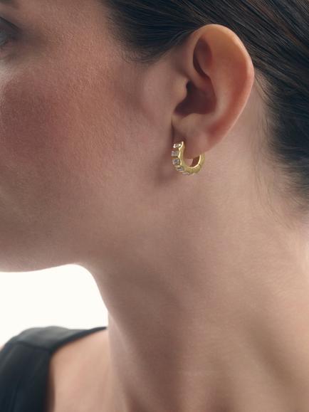 Reiss Liza Linear Crystal Huggie Hoop Earrings - view 2, Gold