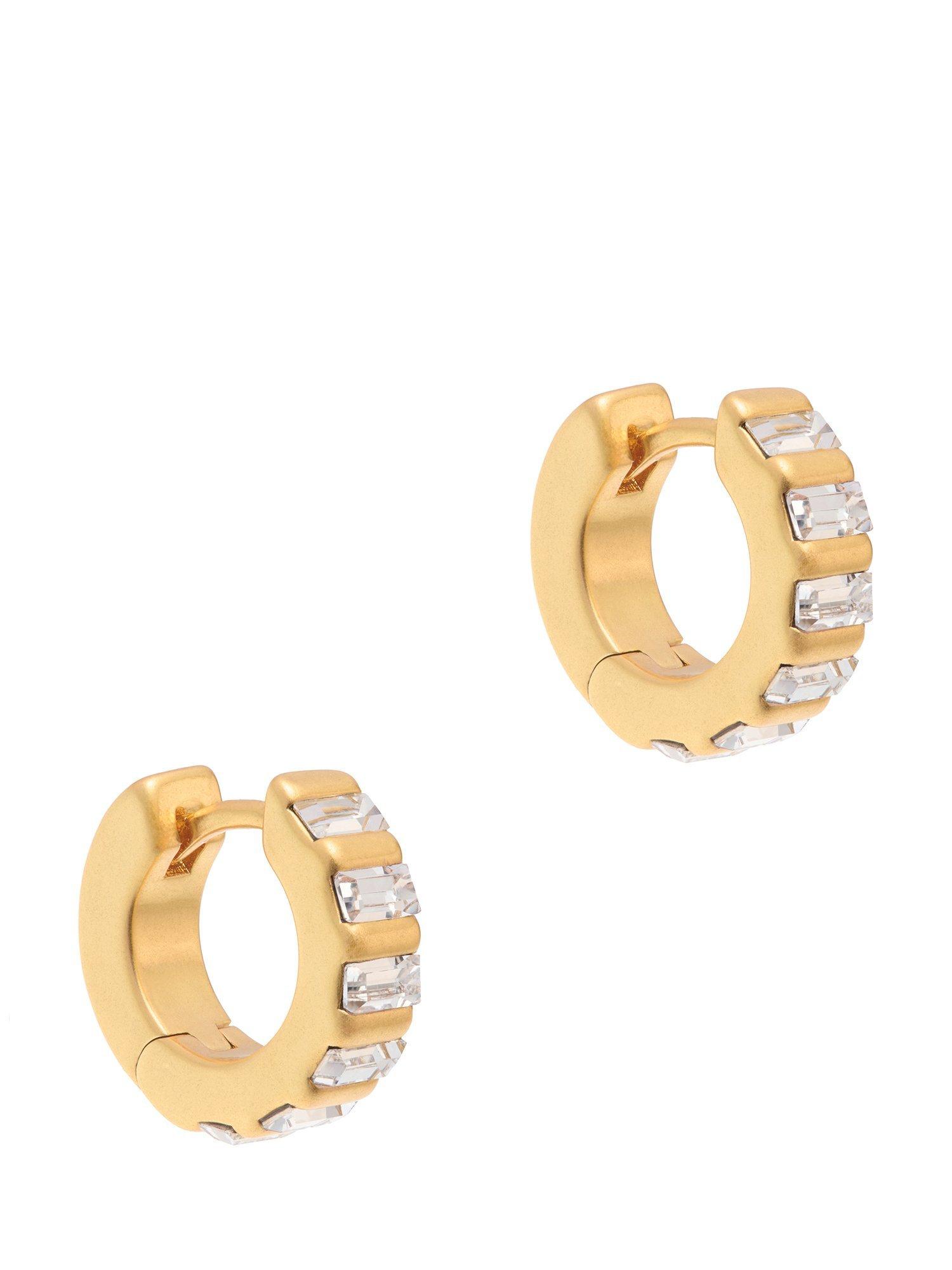 Product image 3 of 6, which shows Reiss Liza Linear Crystal Huggie Hoop Earrings, Gold