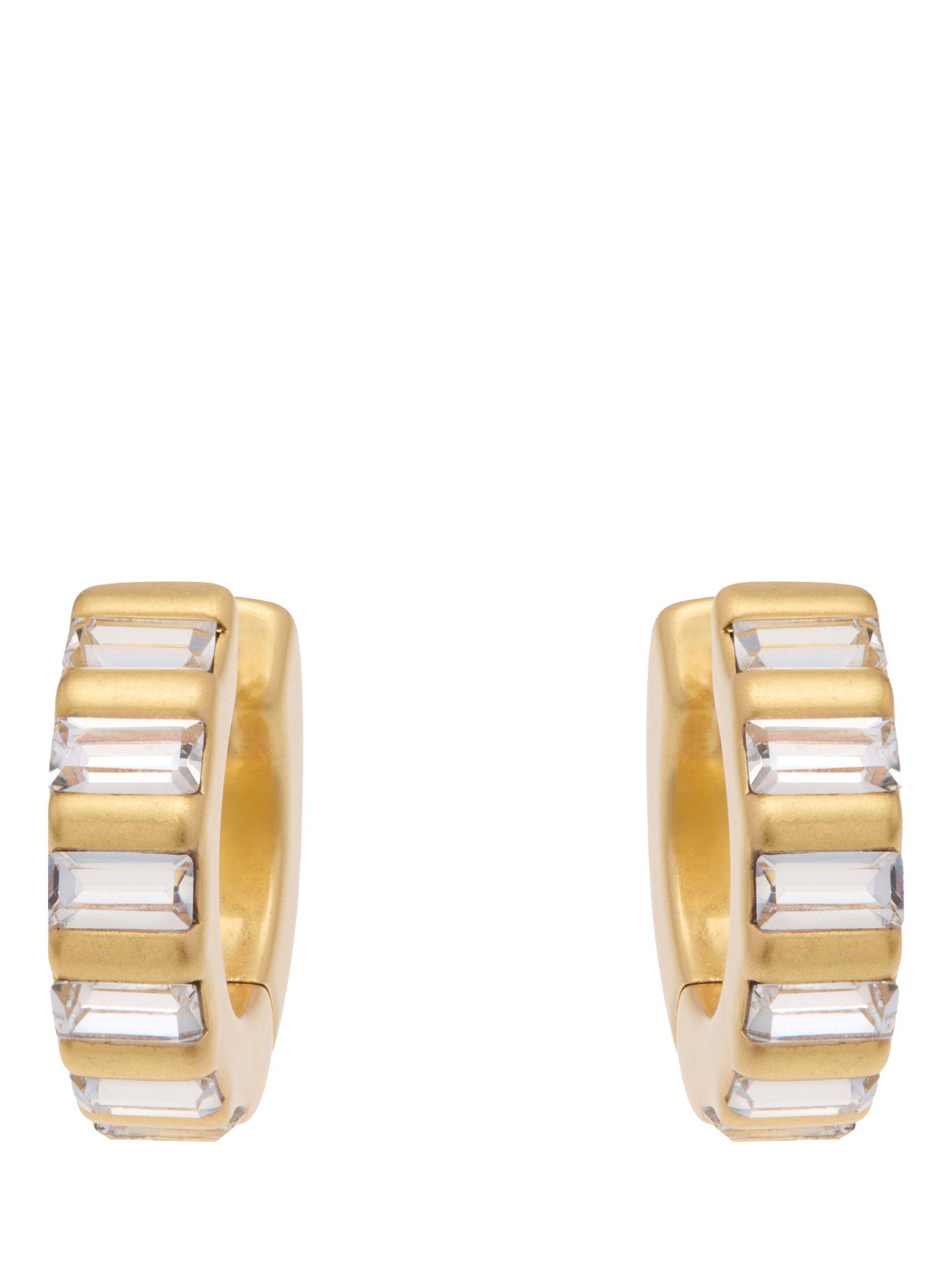 Product image 4 of 6, which shows Reiss Liza Linear Crystal Huggie Hoop Earrings, Gold