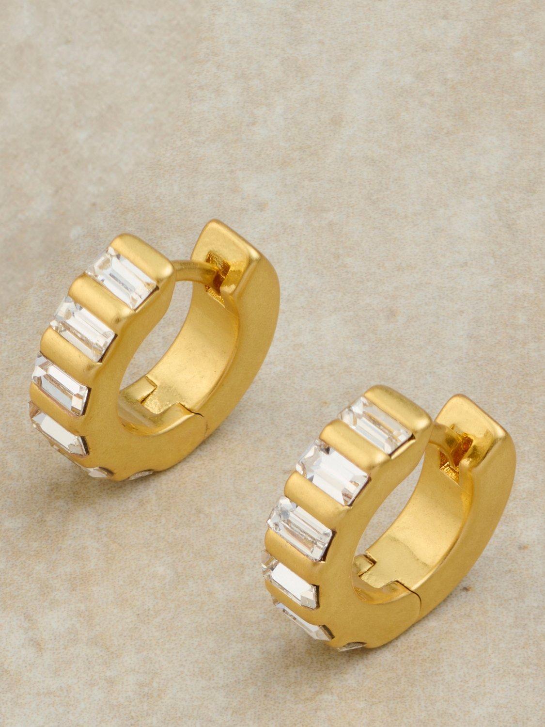Product image 5 of 6, which shows Reiss Liza Linear Crystal Huggie Hoop Earrings, Gold