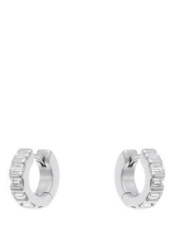 Reiss Liza Linear Crystal Huggie Hoop Earrings, Silver