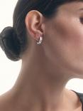 Reiss Liza Linear Crystal Huggie Hoop Earrings, Silver