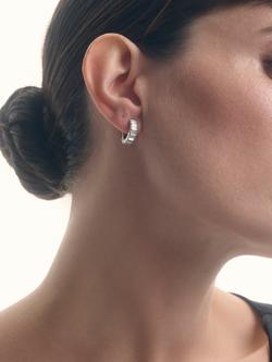 Reiss Liza Linear Crystal Huggie Hoop Earrings - view 2, Silver