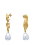 Reiss Margot Mismatched Drop Earrings, Gold/Pearl