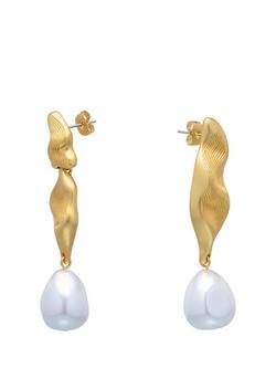 Reiss Margot Mismatched Drop Earrings, Gold/Pearl, Gold/Pearl