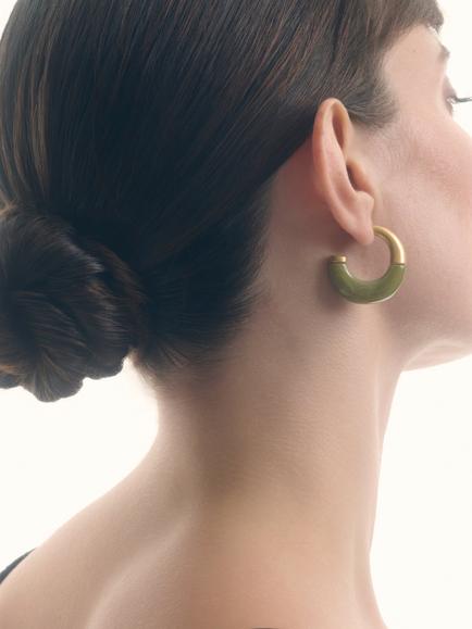 Reiss Samira Scoop Hoop Earrings - view 2, Gold/Olive