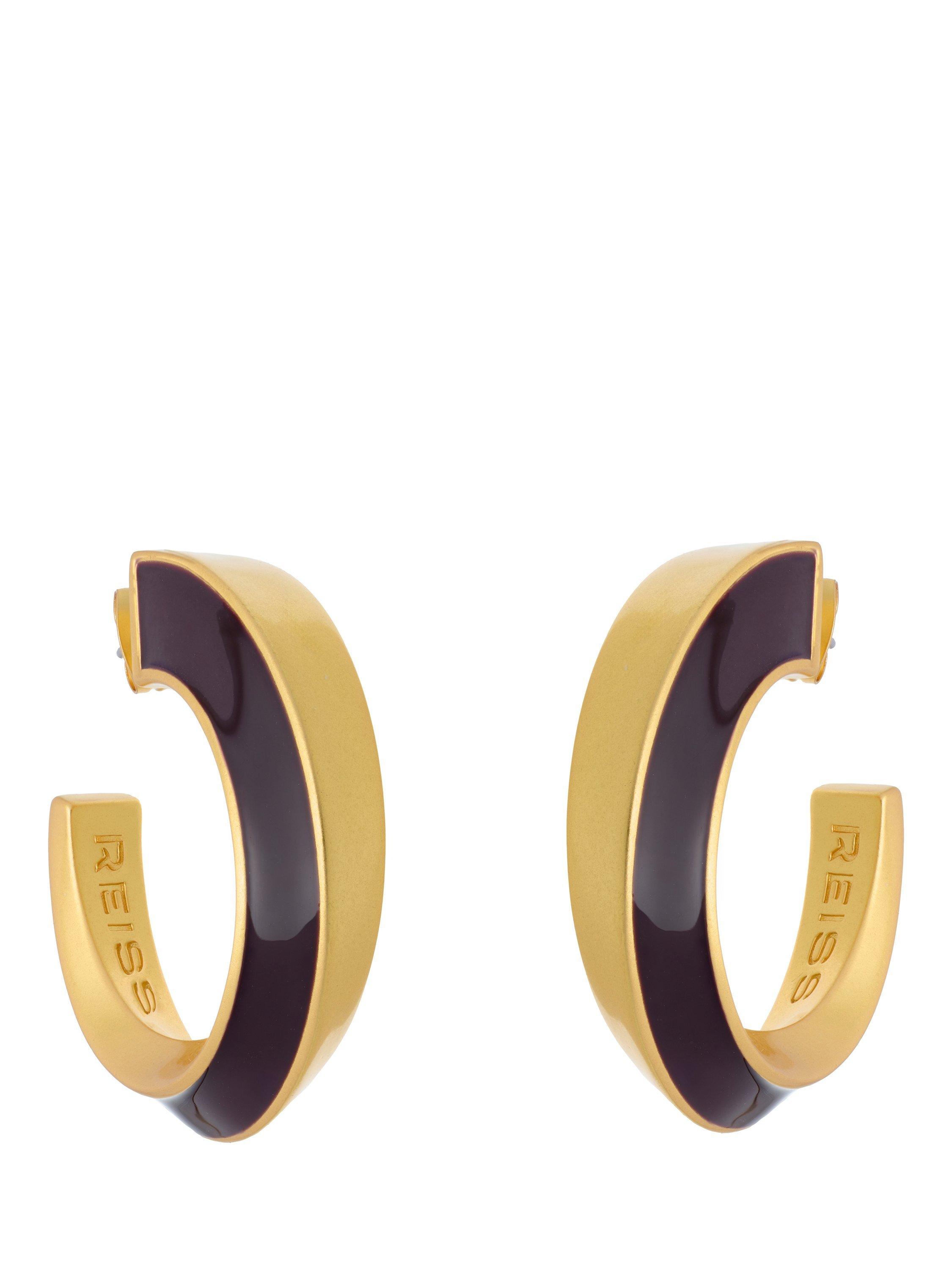 Product image 3 of 6, which shows Reiss Thalia Twist Enamel Hoop Earrings, Gold/Burgundy