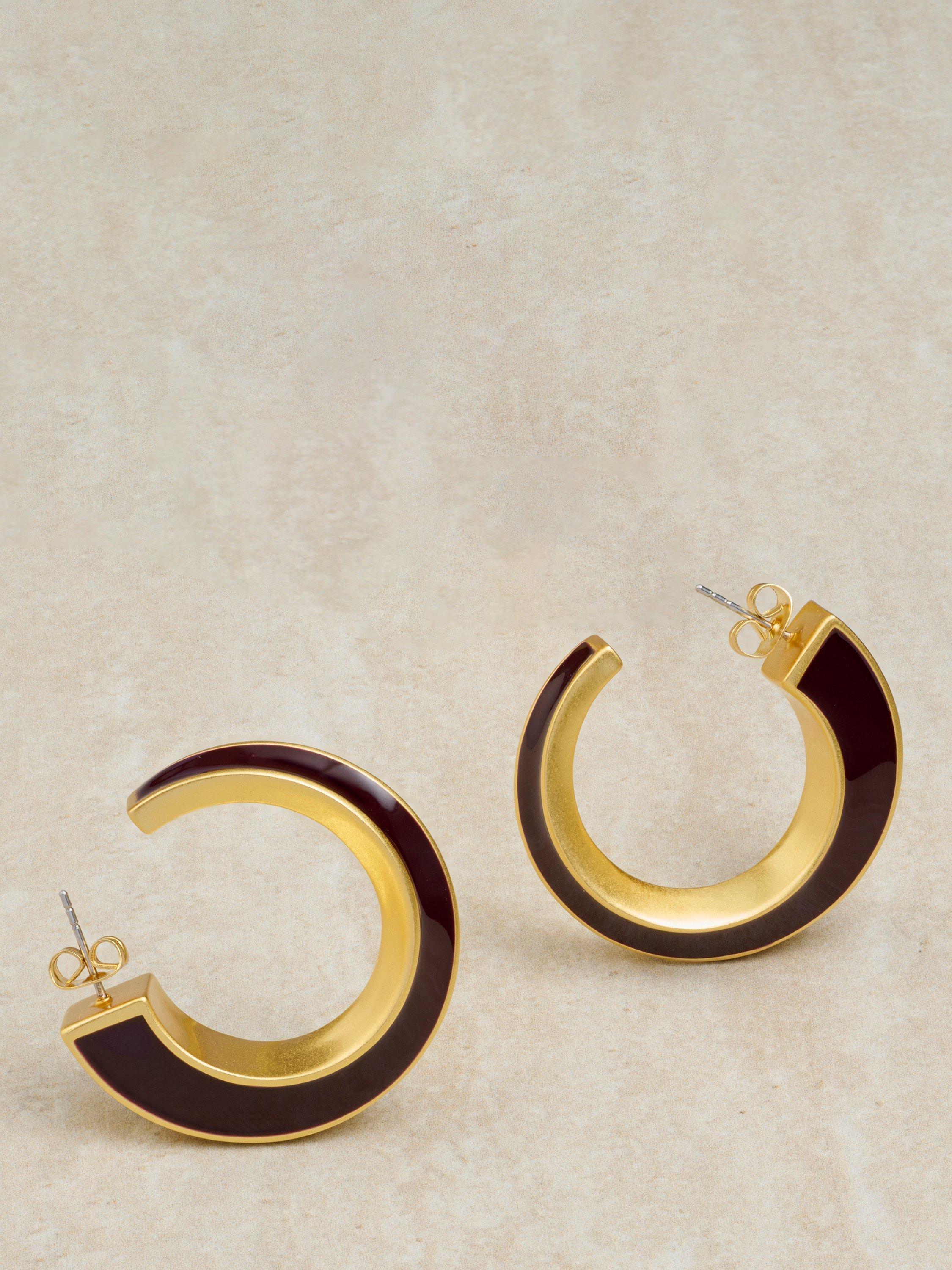 Product image 5 of 6, which shows Reiss Thalia Twist Enamel Hoop Earrings, Gold/Burgundy