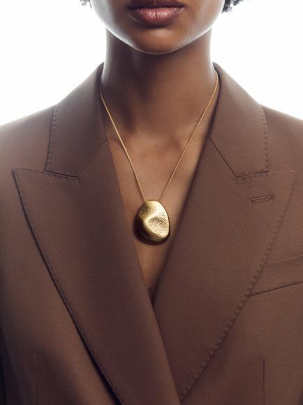 Reiss Perdita Textured Long Pendant Necklace, Gold - view 2, Gold