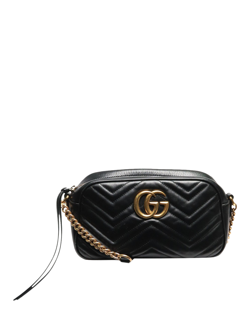 Pre-loved GUCCI GG Marmon Leather Small Camera Cross Body Bag, Black