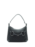 Pre-loved GUCCI GG Canvas Horsebit Shoulder Bag, Black