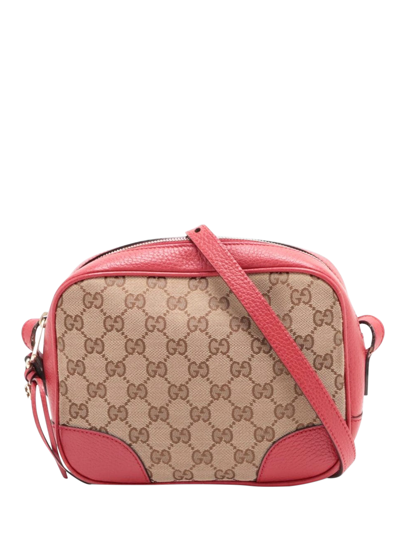 Pre-loved GUCCI GG Canvas and Leather Cross Body Bag, Brown/Red