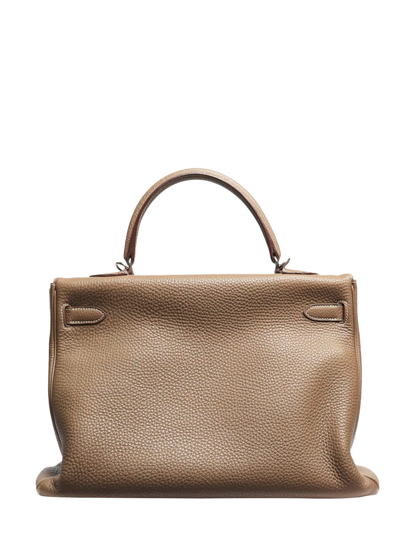 Product image 3 of 10, which shows Pre-loved Hermès 2012 Kelly 35 Clemence Leather Top Handle Grab Bag, Taupe