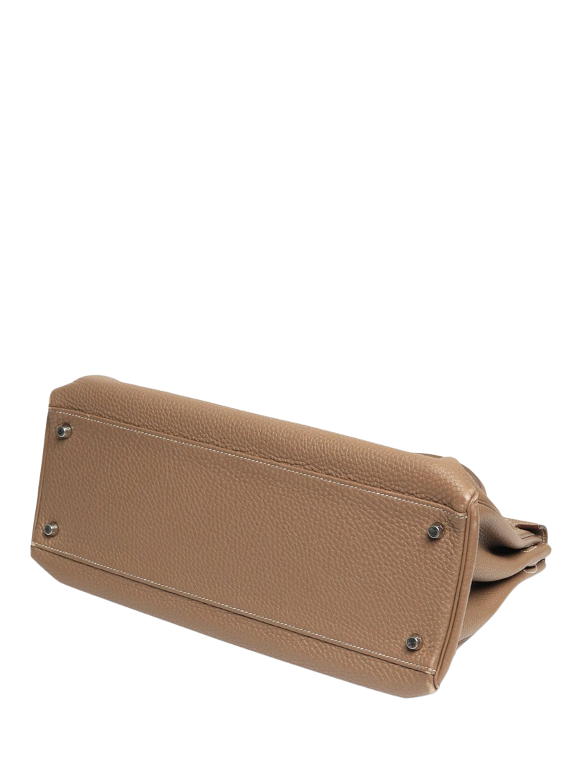 Product image 5 of 10, which shows Pre-loved Hermès 2012 Kelly 35 Clemence Leather Top Handle Grab Bag, Taupe