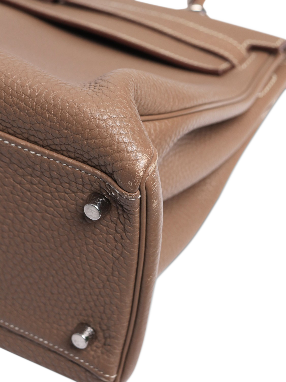 Product image 6 of 10, which shows Pre-loved Hermès 2012 Kelly 35 Clemence Leather Top Handle Grab Bag, Taupe
