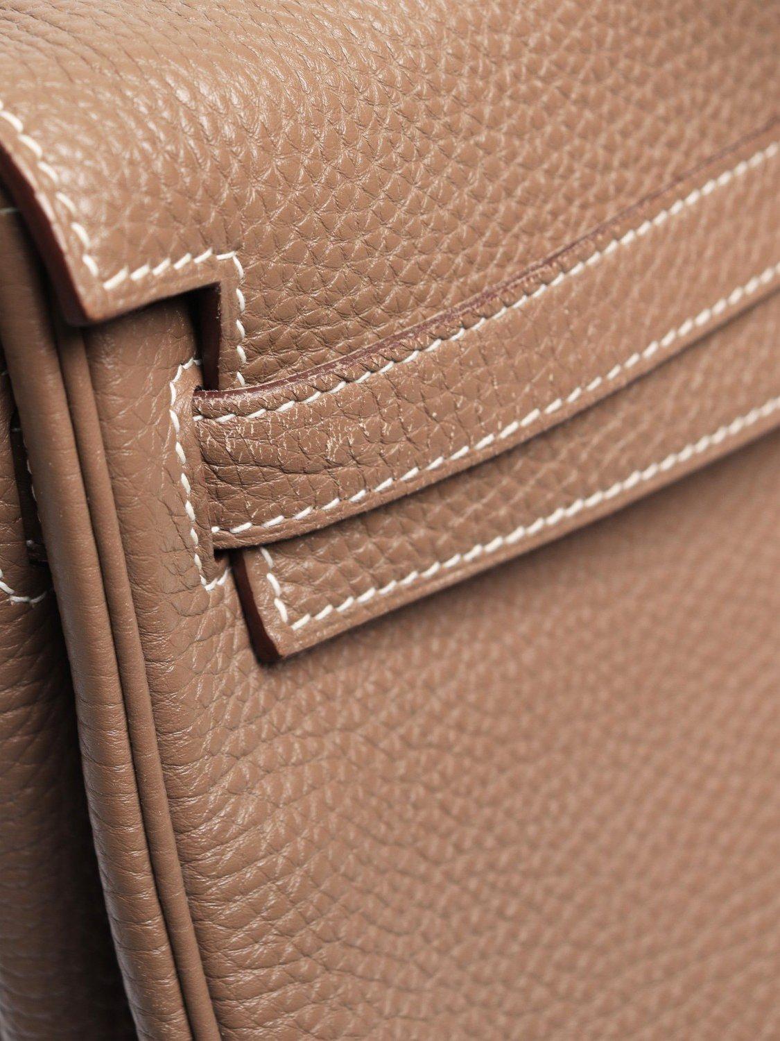 Product image 9 of 10, which shows Pre-loved Hermès 2012 Kelly 35 Clemence Leather Top Handle Grab Bag, Taupe