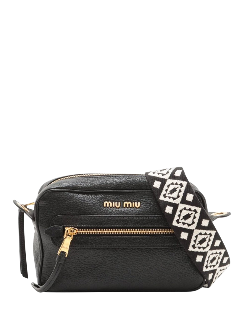 Product image 1 of 10, which shows Pre-loved Miu Miu Leather Shoulder Bag, Black