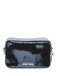 Pre-loved Miu Miu Sequin Logo Pouch Bag, Dark Blue