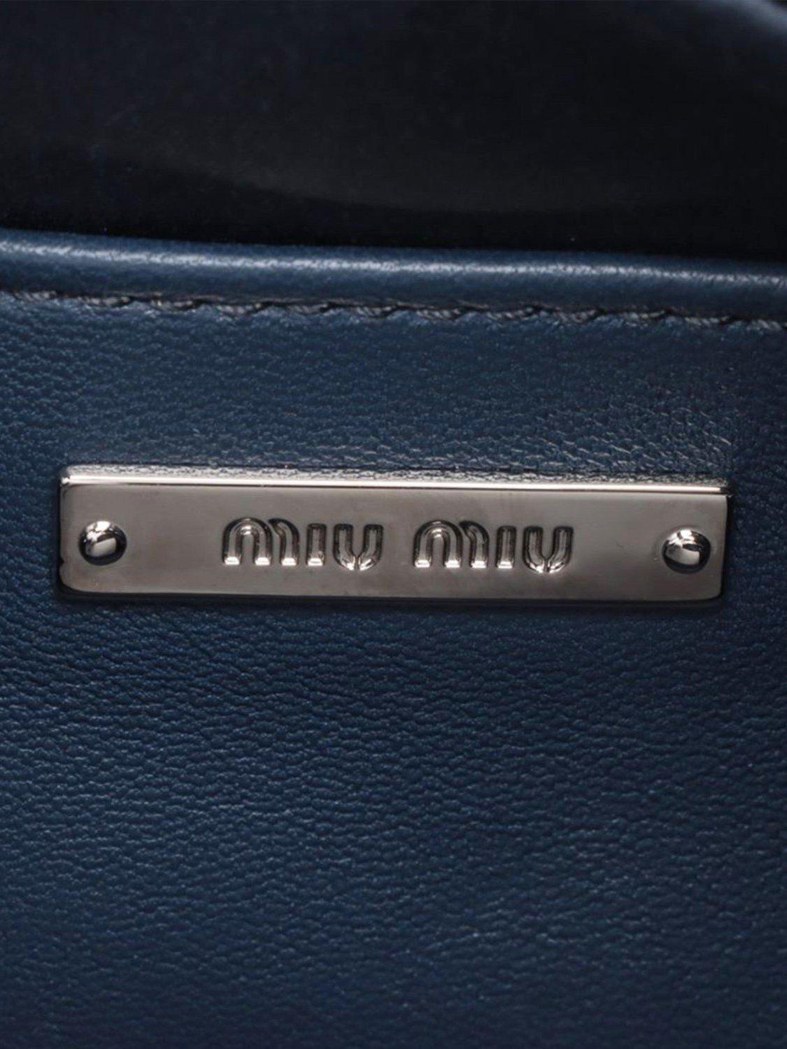 Product image 7 of 8, which shows Pre-loved Miu Miu Sequin Logo Pouch Bag, Dark Blue