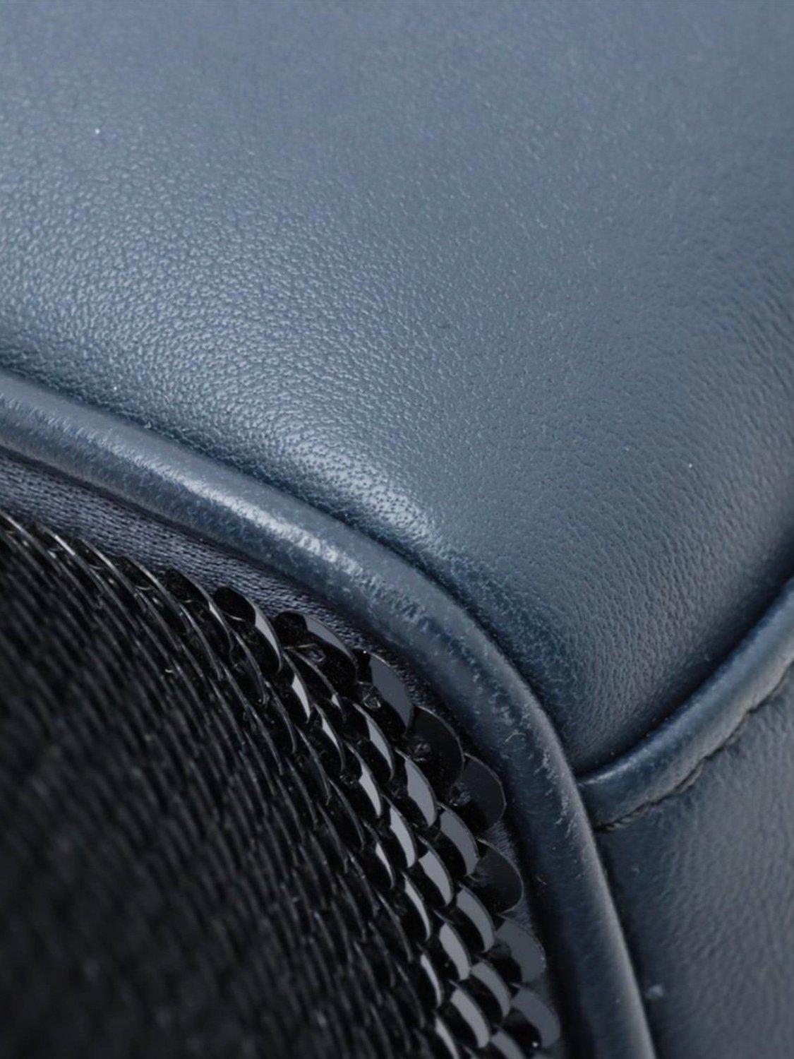 Product image 8 of 8, which shows Pre-loved Miu Miu Sequin Logo Pouch Bag, Dark Blue