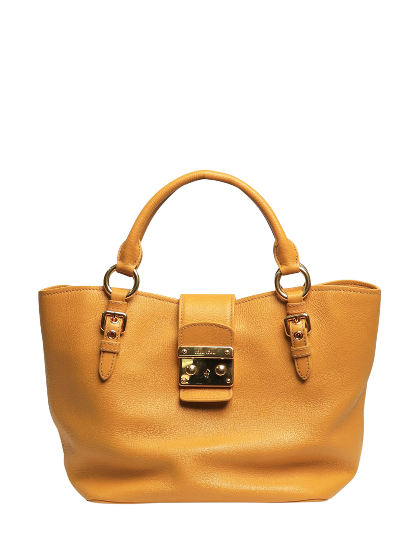 Product image 1 of 10, which shows Pre-loved Miu Miu 2-Way Leather Bag, Mustard