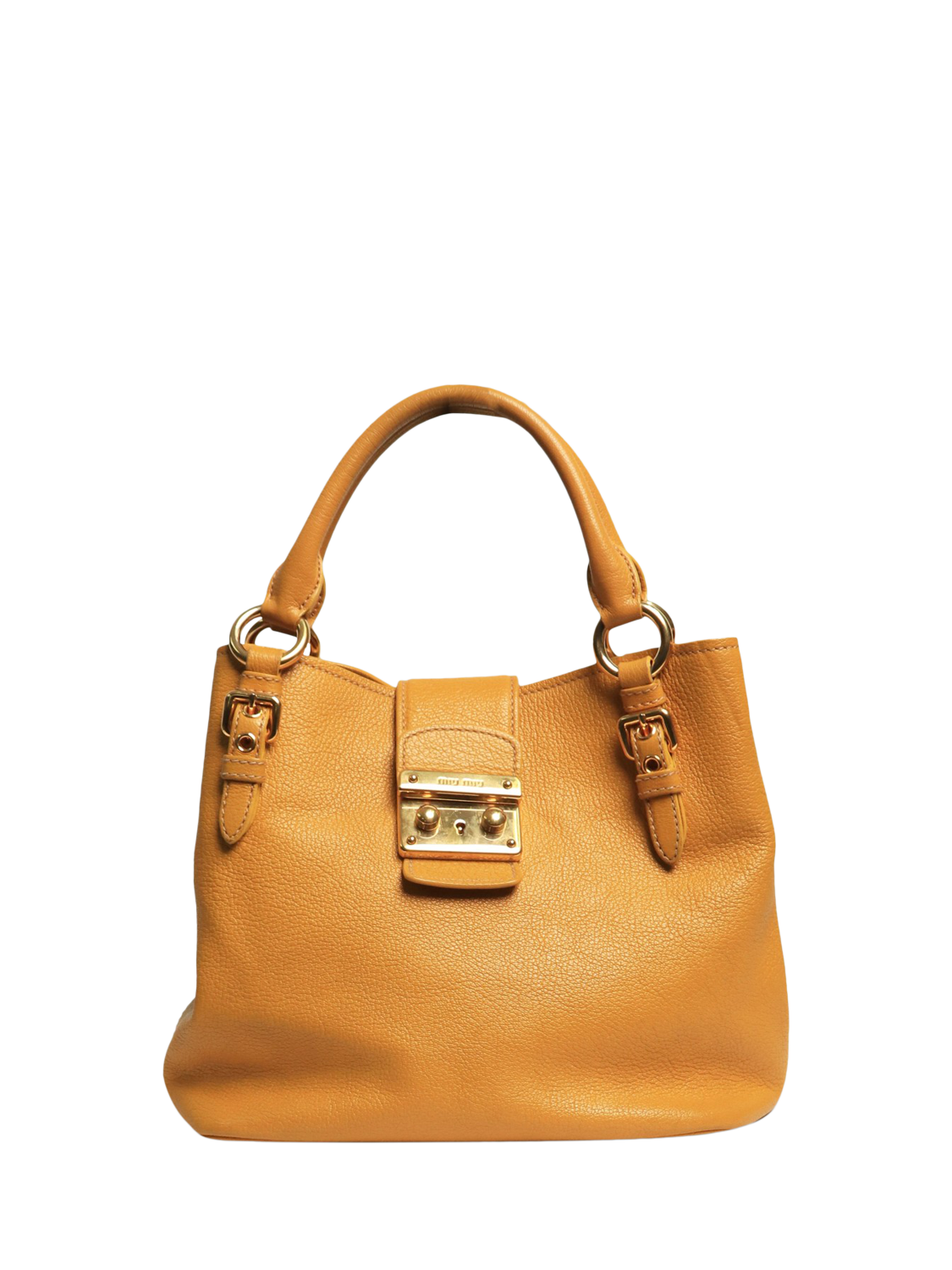 Product image 1 of 9, which shows Pre-loved Miu Miu 2-Way Leather Bag, Mustard