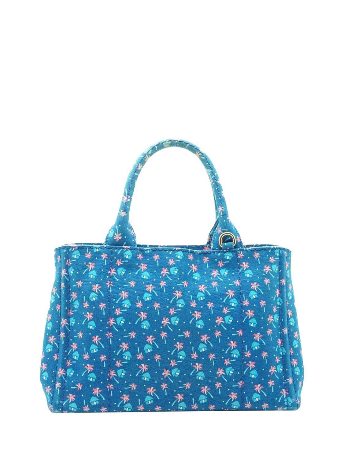 Product image 3 of 10, which shows Pre-loved Prada Palm Trees Canapa 2-Way Tote Bag, Blue