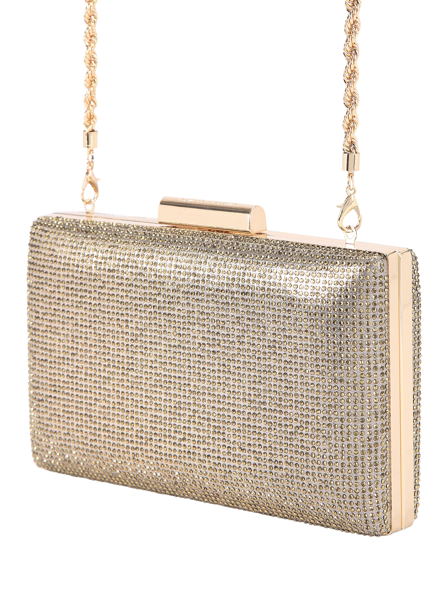 Product image 2 of 4, which shows Carvela Aintree Embellished Clutch Bag, Gold