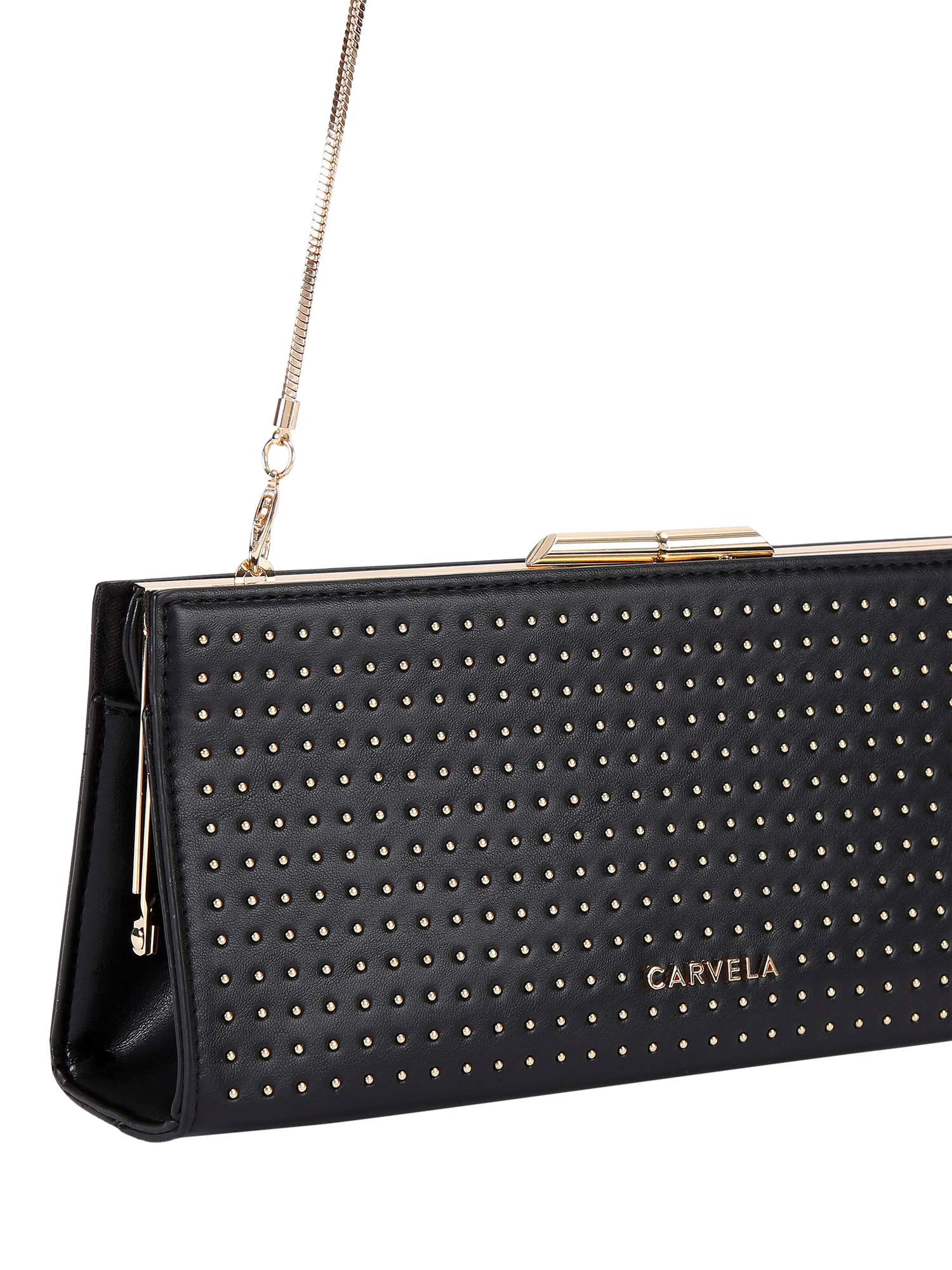 Product image 3 of 5, which shows Carvela Alto Crystal Stud Clutch Bag, Black/Comb