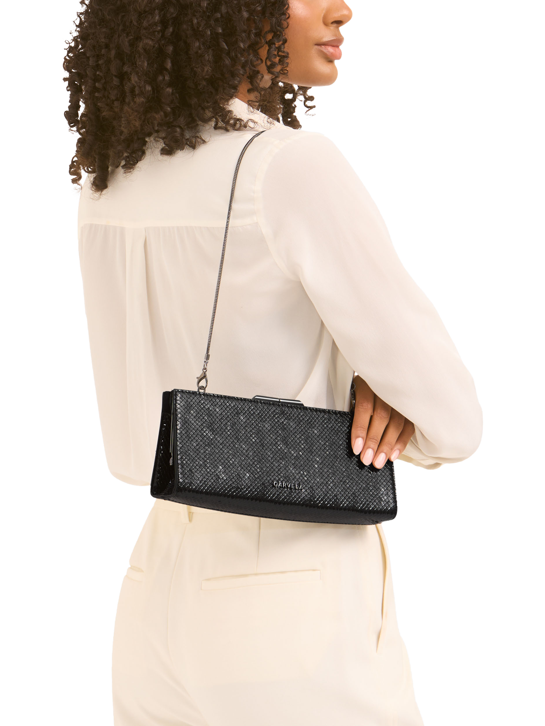 Product image 2 of 6, which shows Carvela Alto Lizard Embossed Clutch Bag, Black/Comb