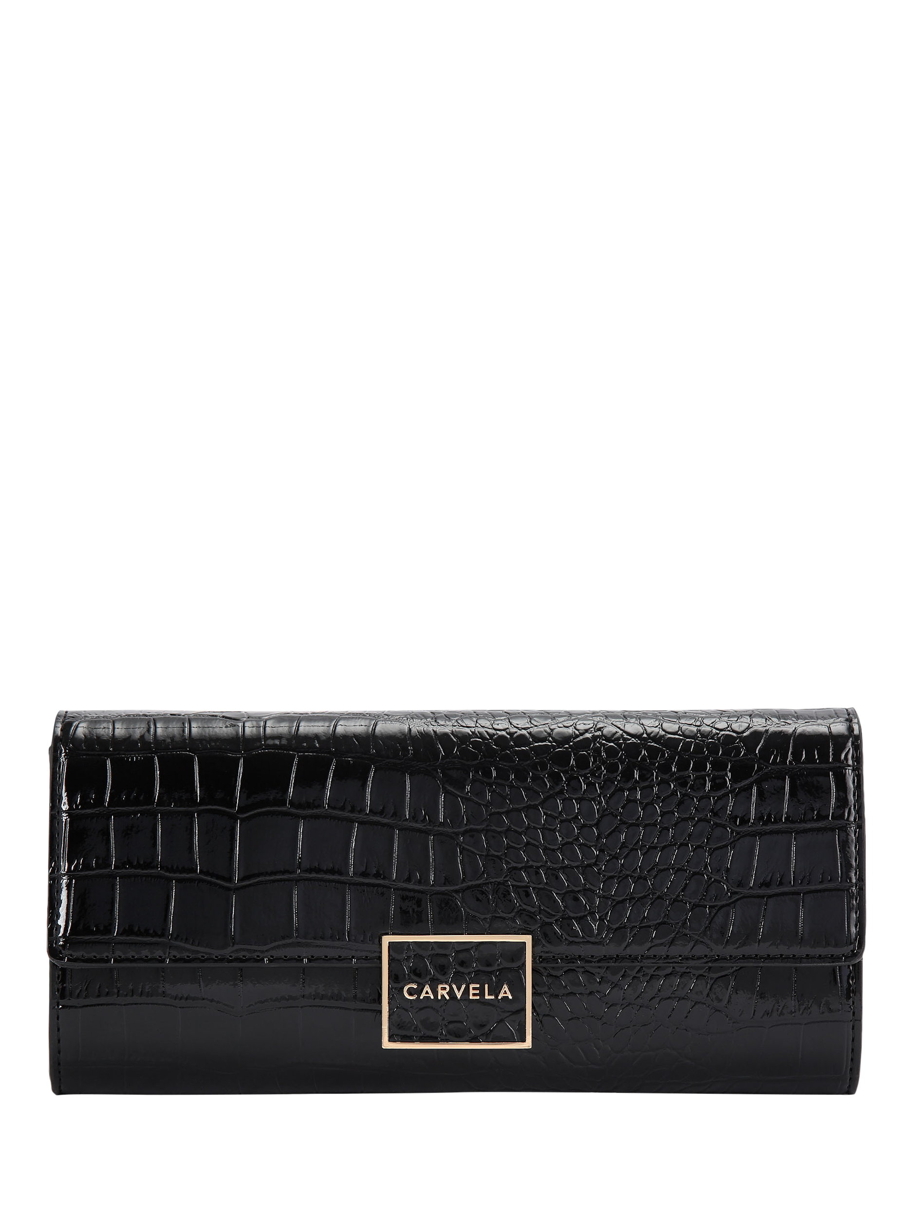Product image 1 of 4, which shows Carvela Jessica Croc Embossed Clutch Bag, Black