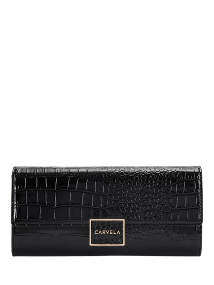 Carvela Jessica Croc Embossed Clutch Bag, Black, Black