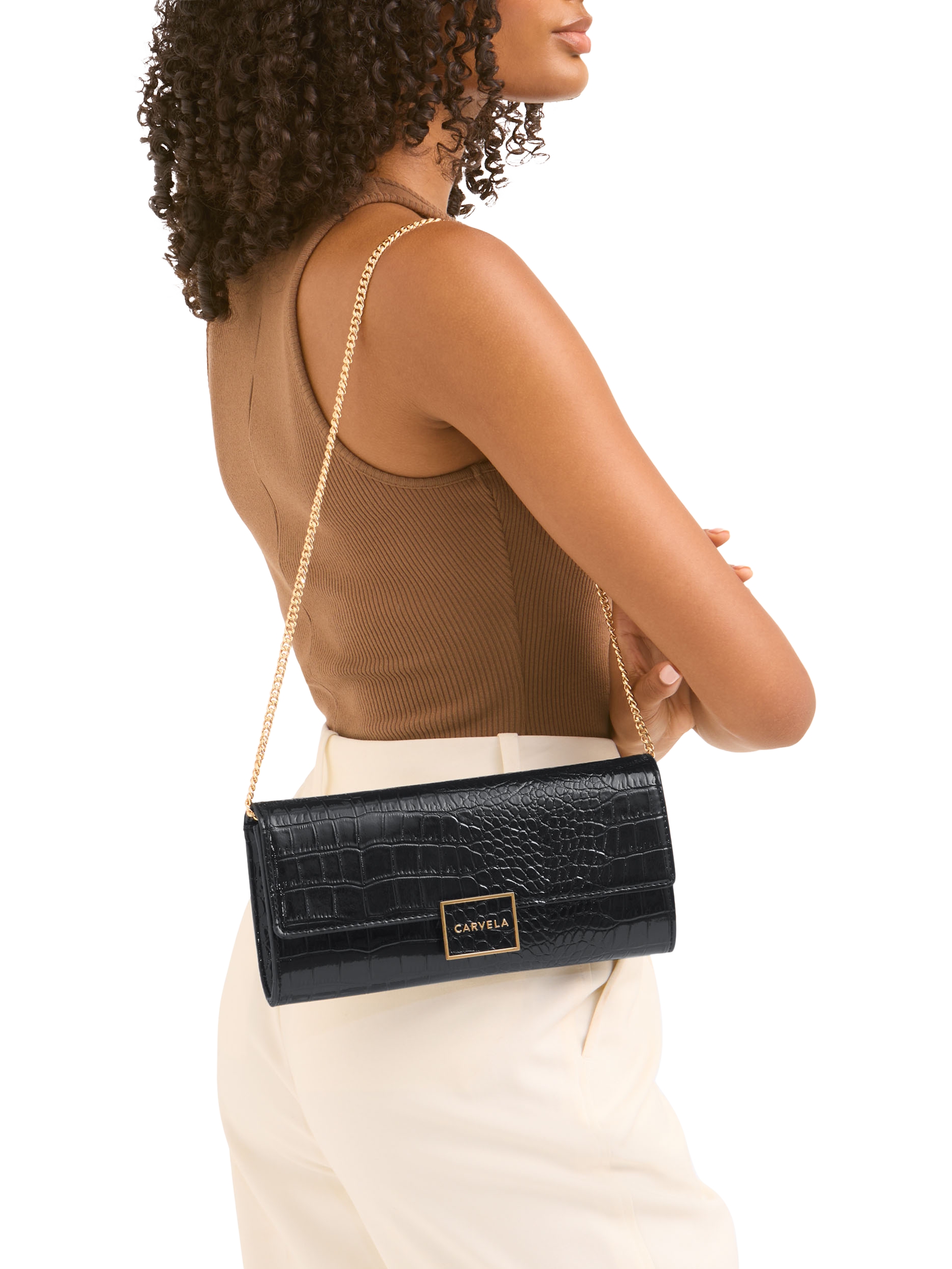 Product image 2 of 4, which shows Carvela Jessica Croc Embossed Clutch Bag, Black