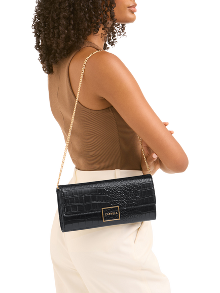 Carvela Jessica Croc Embossed Clutch Bag, Black - view 2, Black