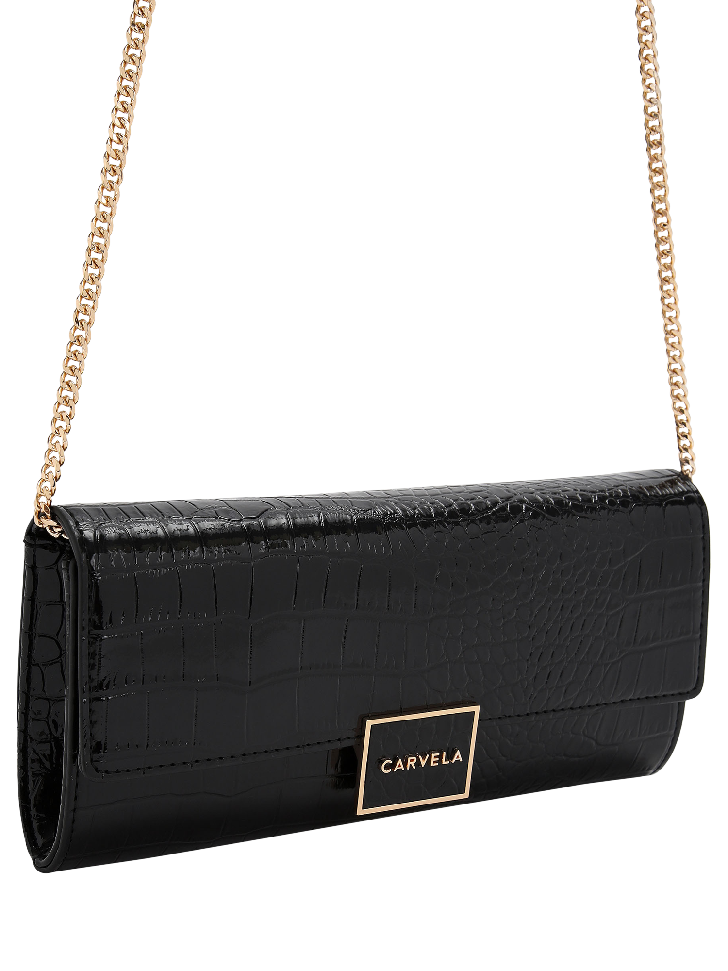 Product image 3 of 4, which shows Carvela Jessica Croc Embossed Clutch Bag, Black