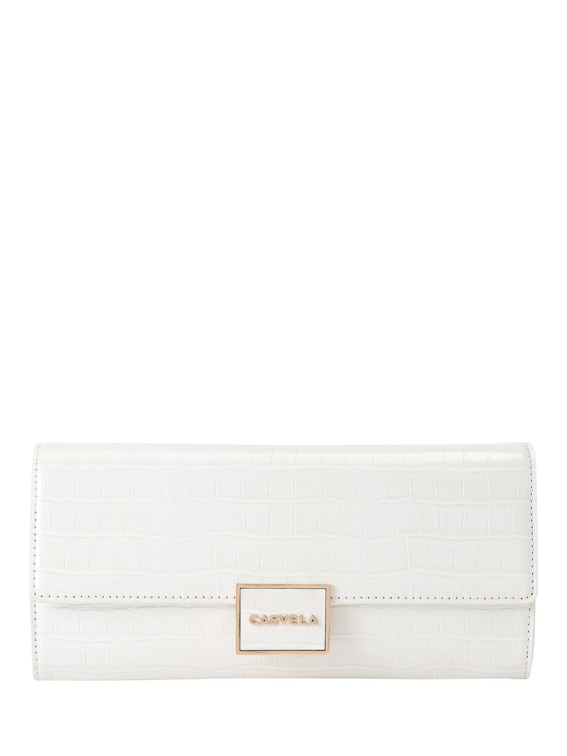 Product image 1 of 4, which shows Carvela Jessica Croc Embossed Clutch Bag, Bone
