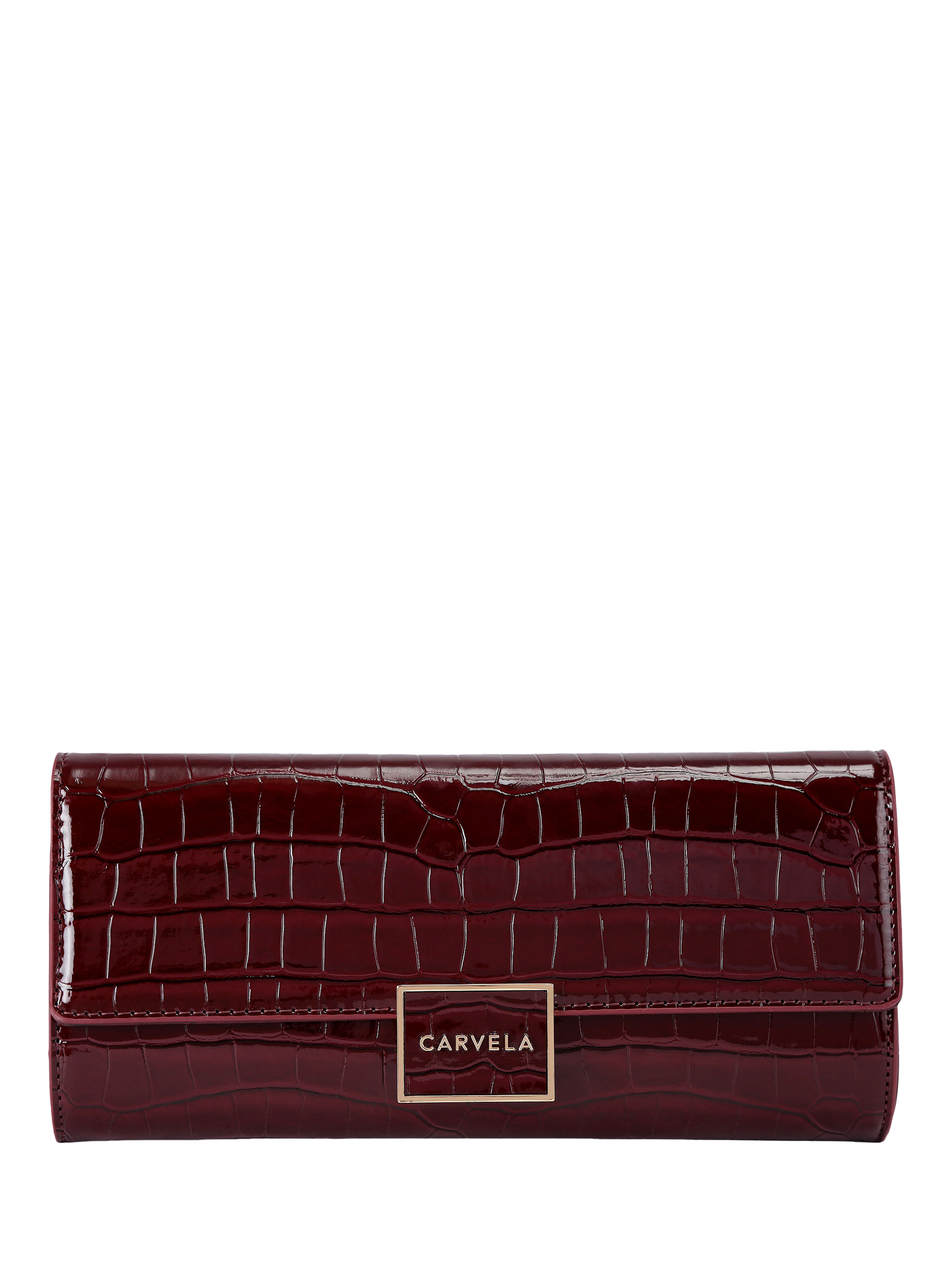 Product image 1 of 4, which shows Carvela Jessica Croc Embossed Clutch Bag, Dark Red