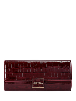 Carvela Jessica Croc Embossed Clutch Bag, Black, Dark Red