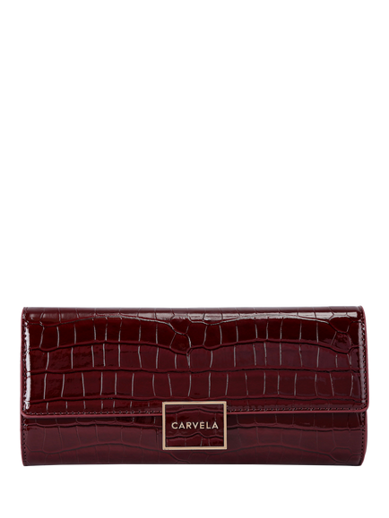 Carvela Jessica Croc Embossed Clutch Bag, Black, Dark Red