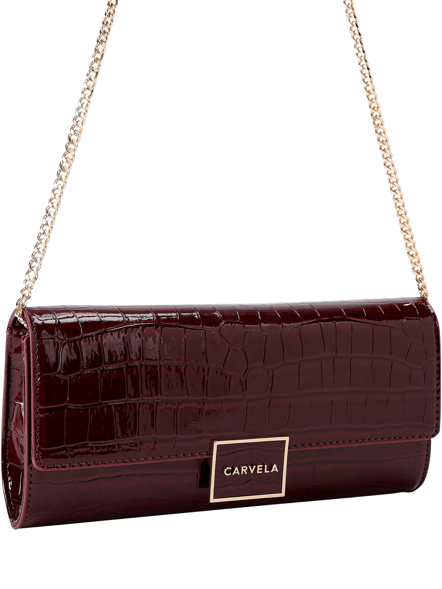 Product image 2 of 4, which shows Carvela Jessica Croc Embossed Clutch Bag, Dark Red
