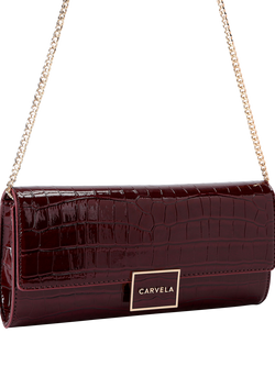 Carvela Jessica Croc Embossed Clutch Bag, Black - view 2, Dark Red